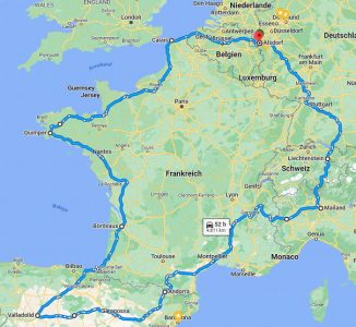 中央ヨーロッパでの10か国走行経路の地図。