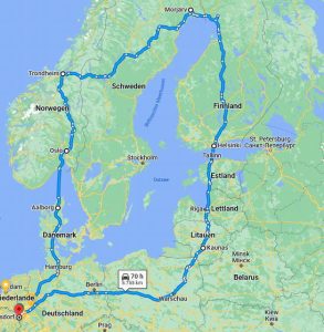 北東ヨーロッパでの9か国走行経路の地図。