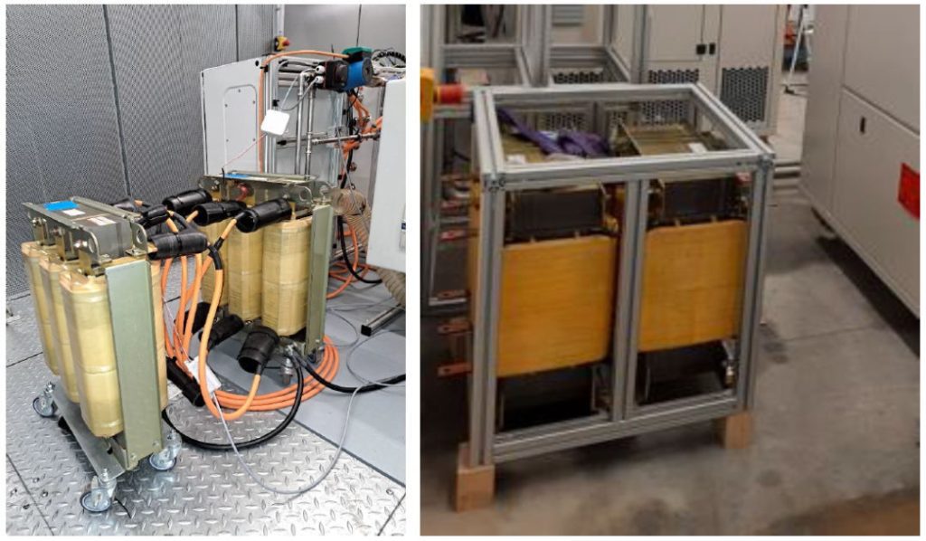 インバータ試験ベンチの誘導負荷の写真。